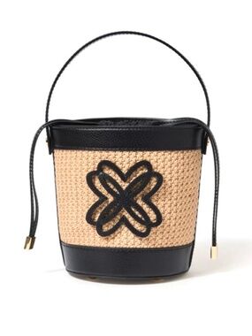 Lilly Pulitzer Malia Raffia Bucket Bag in Sunbaked Tan w/Black Trim - NEW